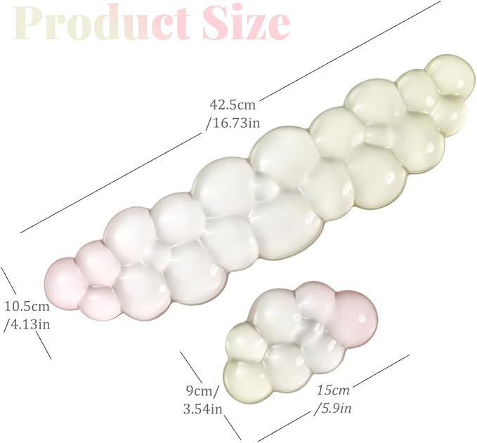 Gel Keyboard Wrist Rest Cloud Set, Clear Ergonomic Wrist Support and Arm Support Keyboard Rest for Typing Pain Relief, with Non-Slip Soft Washable Wrist Rest(Yellow Pink)