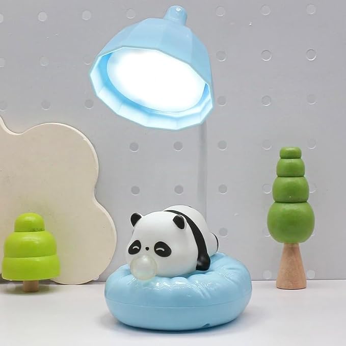 LED Desk Lamp with USB Charging Port, Gooseneck, Cute Panda Night Light for Bedroom Study Room, Boys Girls Children, Touch Control, 500 mAh, Rechargeable Lighting Decor for Boys Girls-Blue