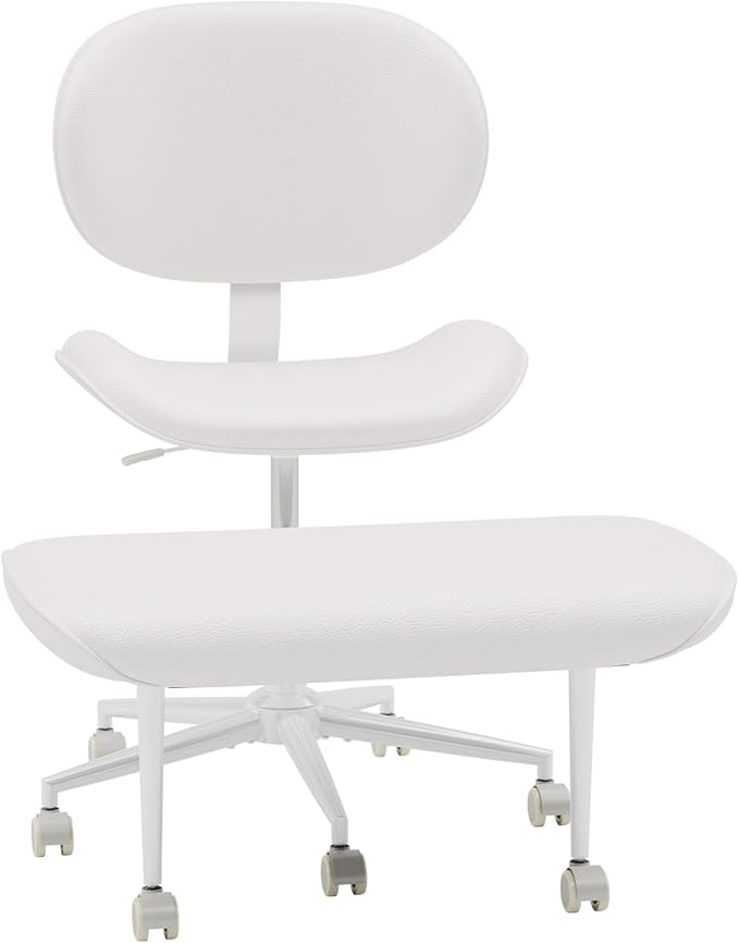 Cross-Legged Meditation Chair, ADHD Friendly Armless Office Chair with Footrest, PU Leather Wide Seat Desk Chair for Focus, Calm Sitting & Home Office, Off White