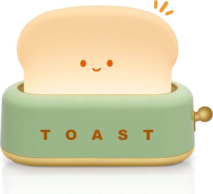 TOOGE Desk Decor Cute Toast Lamp Small Desk Lamp Night Light for Kids Rechargeable with Smile Face Kawaii Decor for Bedroom, Table, Bedside, Desk Gifts for Kids and Adults