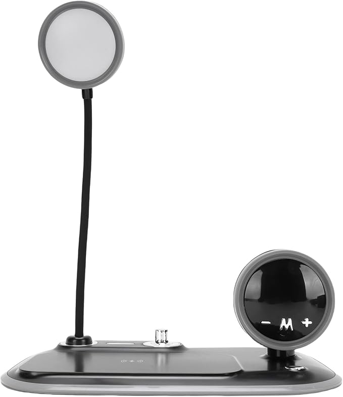 Pomya Black LED Desk Lamp with Wireless Charger | Dimmable White, Light, Eye Caring for Reading, 15W Fast Charging for iOS &, 360° Metal Gooseneck, Compact