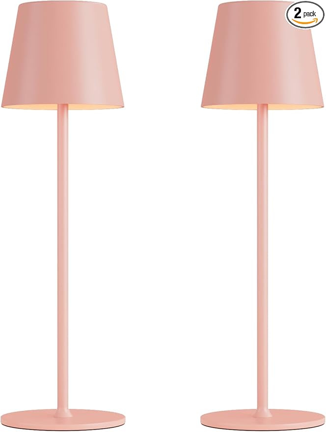 Cordless Table Lamp Rechargeable Pink - KK 2 Pack 5000mAH Battery Operated Lamp for Counter, 3 Color Stepless Dimming Waterproof LED Wireless Lamp for Dining Kitchen, Outdoor Patio, Touch Control