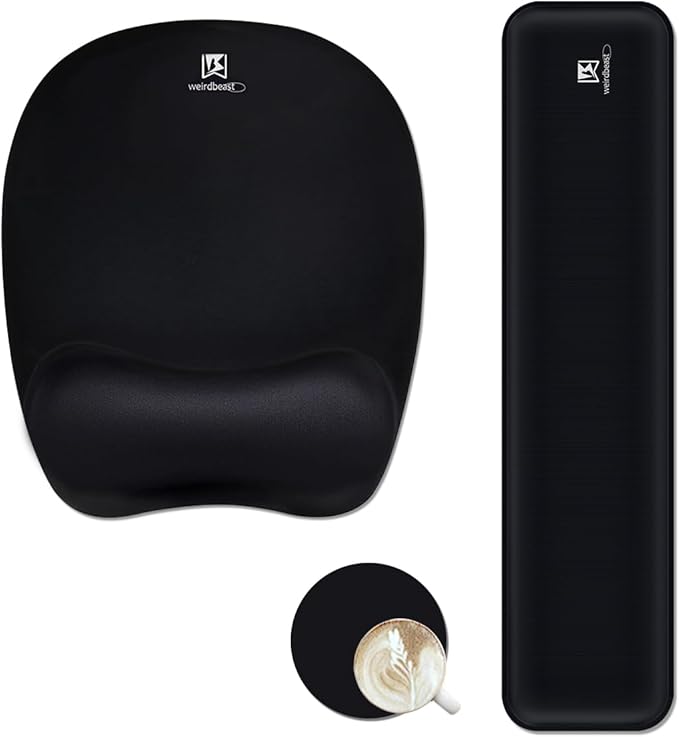 Ergonomic Keyboard Wrist Rest Pad and Mouse Pad Hand Support for Laptop Computer Wrist Rest Support Cushion Memory Foam Set for Office Gaming Easy Typing - Black