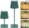 LUTEC 2 Pack Cordless Table Lamp,6000mAh Rechargeable Battery Operated Desk Lamp,Two Adjustable Heights,Waterproof, Touch Control & 3 Color Stepless Dimming for Restaurant/Bedroom/Bars/Outdoor (Green)