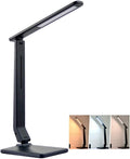 LED Desk Lamp One Key Touch Control Eye-Caring Table Lamps 3 Color Modes Non-Polar Dimmable Foldable for Study Office Bedroom Gift (Black)
