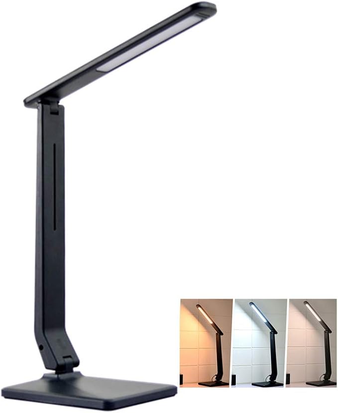 LED Desk Lamp One Key Touch Control Eye-Caring Table Lamps 3 Color Modes Non-Polar Dimmable Foldable for Study Office Bedroom Gift (Black)
