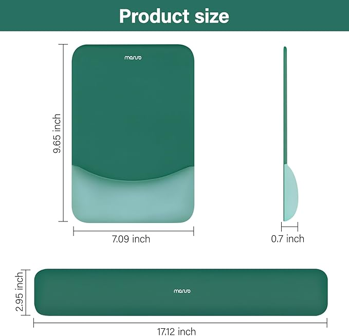 MOSISO Wrist Rest Support for Mouse Pad&Keyboard Set, Rectangular Ergonomic Mousepad Non-Slip Base Home/Office Easy Typing Pad with Neoprene Cloth&Raised Silicone Lining, Peacock Green