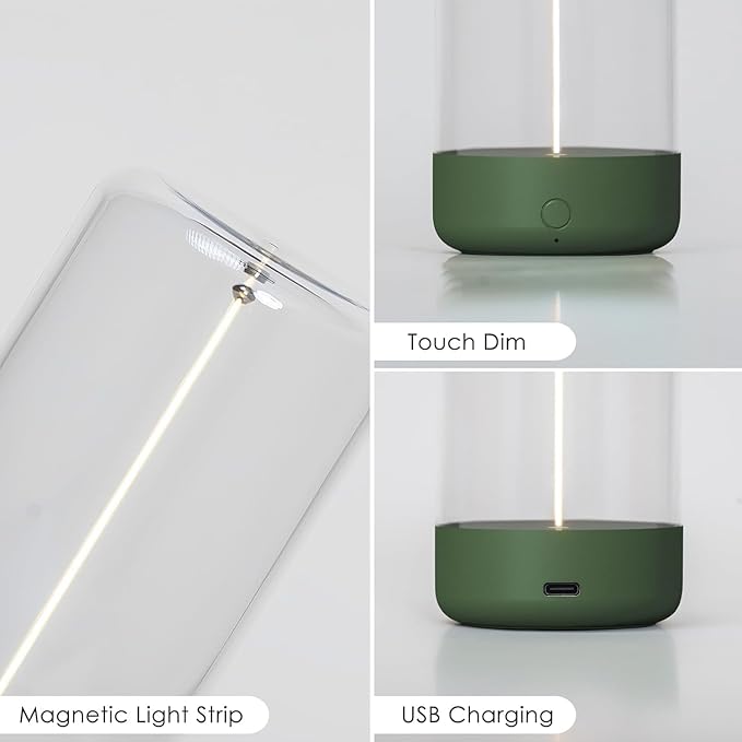 AUGE LIGHT Mini Minimalist Table Lamp Cordless Lamp Rechargeable Table Lamp Portable Nightstand Lamps Desk Lamps for Home Office Unique Ambient Light Mood Lighting for Desk Decor Beside(Dark Green)