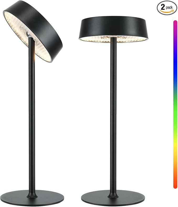 Cordless Lamp, RGB, Outdoor Waterproof, Dimmable Touch Control 3 Color Temperature, Battery Operated Portable, LED Memory Function, Rechargeable Table Lamp, Desk Lamp, Patio Dinning Restaurant Kitchen