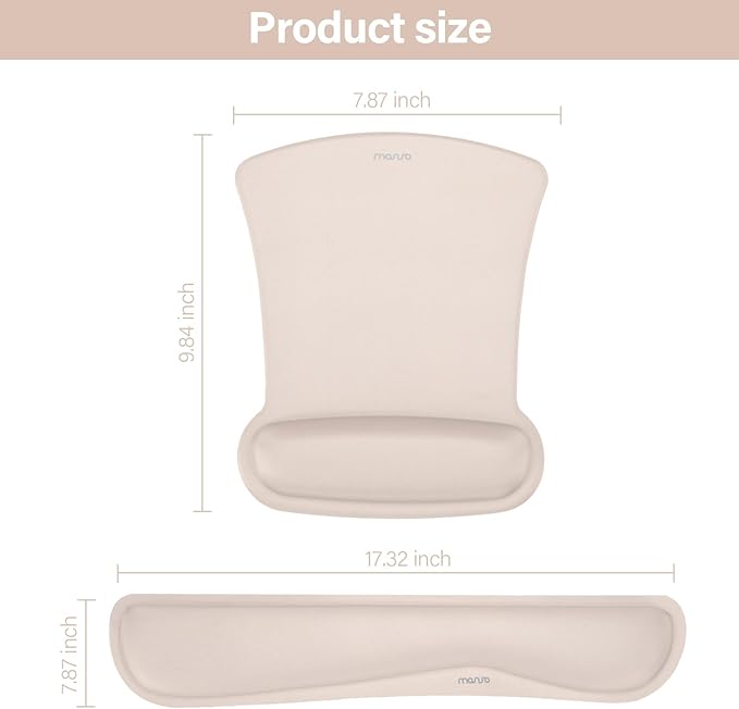 MOSISO Wrist Rest Support for Mouse Pad & Keyboard Set, Ergonomic Mousepad Non-Slip Base Home/Office Easy Typing Cushion with Neoprene Cloth & Raised Memory Foam, Apricot