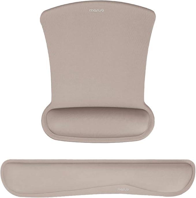 MOSISO Wrist Rest Support for Mouse Pad & Keyboard Set, Ergonomic Mousepad Non-Slip Base Home/Office Easy Typing Cushion with Neoprene Cloth & Raised Memory Foam, Taupe Brown