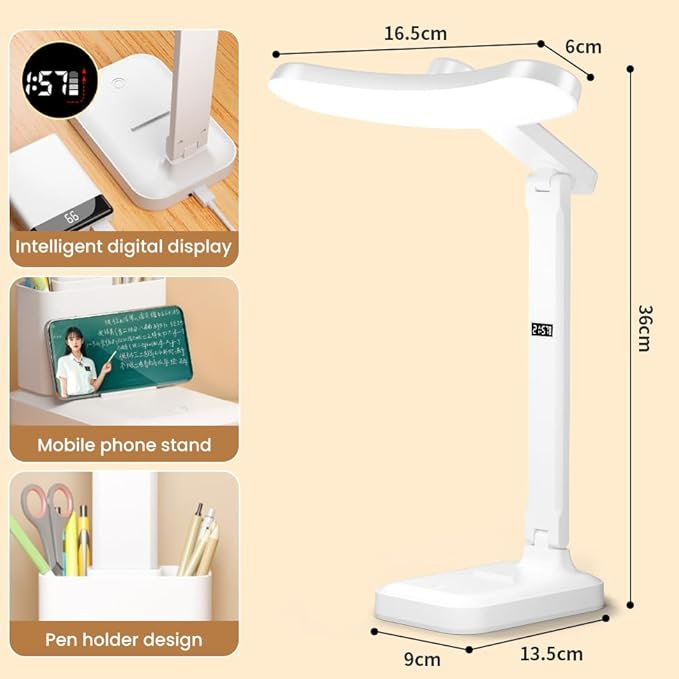 HomeBeyond LED Desk Lamp with USB Charging Ports & 2 Pen Holders – 3 Color Modes, Touch Control, Compact Study Light for Home Office, Kids, and Desk Use