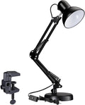 Adjustable Clamp Desk Lamp 24" Height, Swing Arm Architect Metal Table Lamp, Gooseneck and 360° Rotating Shade, E26 Base (Bulb NOT Included) Black Clip-On Light for Office, Study, Reading, Crafting