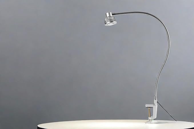 Hersi High Bright 5w 35‘’Long Flexible Arm Desk Lamp Metal Architect LED Task Light with Clamp, Adjustable Folding Twin-Arm Clip-on Table Lamp,Black for Home Office (Silver)