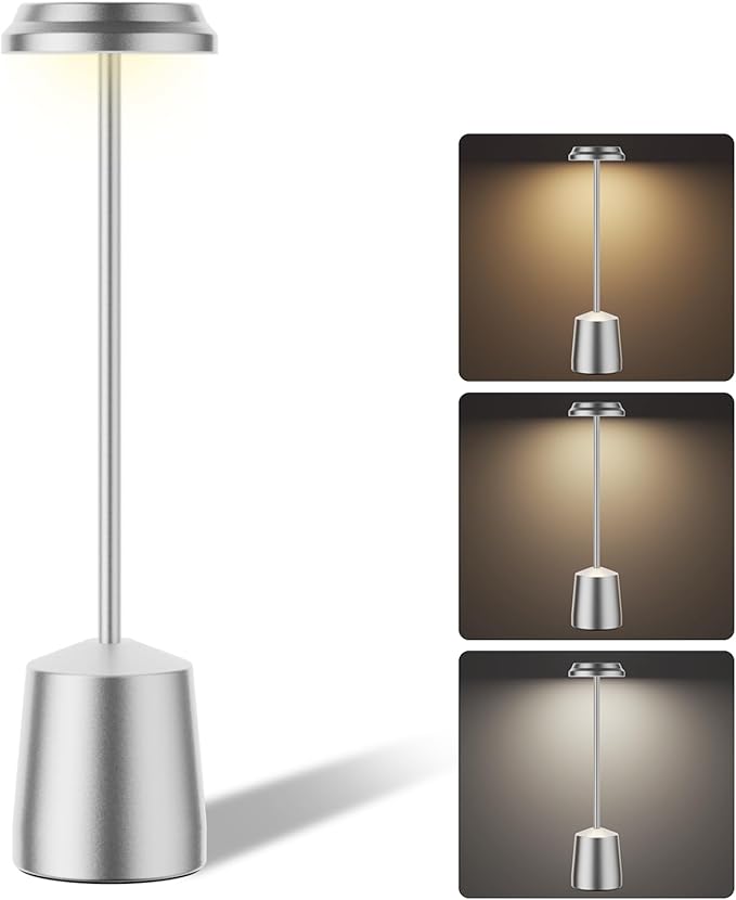 LED Cordless Table Lamps, Portable Rechargeable 5000mAh Battery Operated Table Light, 3 Color Stepless Dimming Touch Control, Desk Lamp for Dinner/Bedroom/Restaurant/Bars/Coffee Shop