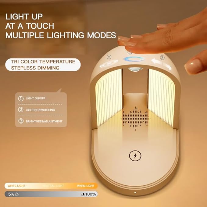 3-in-1 Night Light with Wireless Charger, Music Bedside Lamps with Bluetooth Speaker Phone Wireless Charger Touch Lamps for Nightstand Dimmable Table Lamp for Bedroom Desk Lamp Holiday Gifts