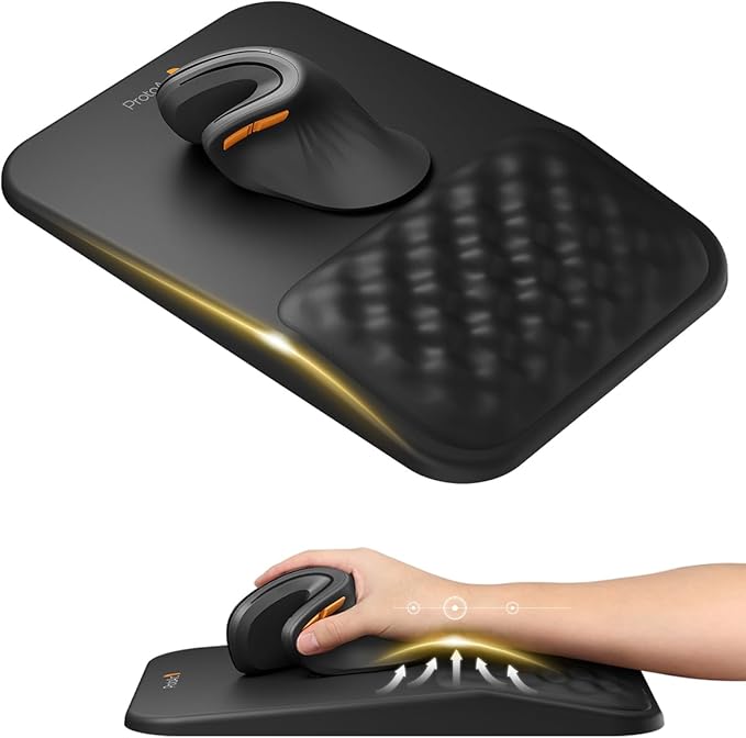 ProtoArc MP50 Ergonomic Mouse Pad with Wrist Rest, PU Leather Mousepad with Massage Design, Soft Memory Foam and Non-Slip PU Base for Desk, Home, Office, 12x8 Inches, Black