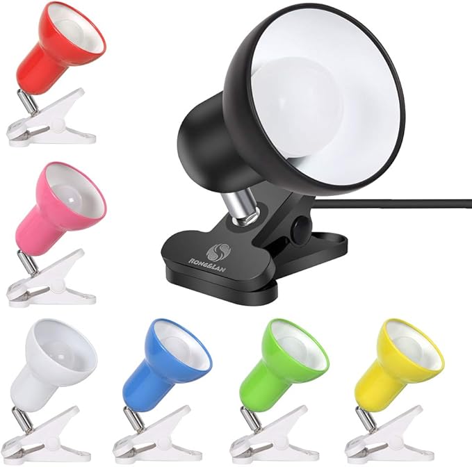 RONG&LAN Clip lamp,360° Rotation Clip on Lamp Portable Book Reading Light,Clamp on Desk/Table/Bunk Bed/Cupboard Home Lighting, (Desk lamp,Seven Colors for Your Choice) (Red)