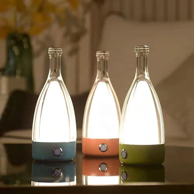 'Anna' Modern Table Lamp, Portable Wireless Bottle LED Light, Dimming Touch Control Switch, USB Rechargeable, Stylish Light for Home, Office, Hotel and Restaurant (Black)