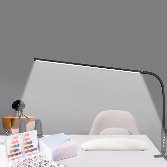 CGBE Nail Light for Desk: 360° Adjustable Nail Lamp for Desk with 3 Color Modes 5 Brightness, 23.6-Inch Led Desk Lamp for Salon Manicurist Tattoo Crafts Sewing Work Reading Game - Black