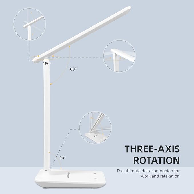 LED Desk Lamp, Dimmable Table Lamp with 5 Colors and 5 Brightness Levels, Reading Light with USB Charging Port, Touch Control for Children, Bedroom, Reading, Offices