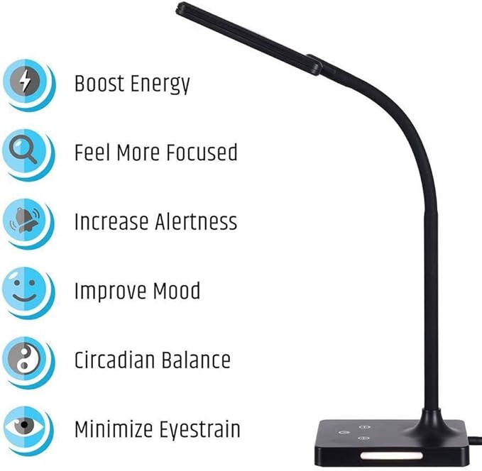 HomeConcept Brilli 21" H Charge Up Circadian LED Desk Lamp (Set of 2), Black Finish with Touch Switch, Night Light on Base