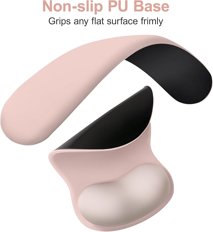 MOSISO Wrist Rest Support for Mouse Pad&Keyboard Set, Curved Ergonomic Mousepad&Coaster Non-Slip Base Home/Office Pain Relief&Easy Typing Cushion with Soft Cloth&Silicone Lining, Pink