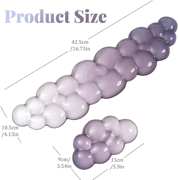 Gel Keyboard Wrist Rest Cloud Set, Clear Ergonomic Wrist Support and Arm Support Keyboard Rest for Typing Pain Relief, with Non-Slip Soft Washable Wrist Rest(Purple Grey)