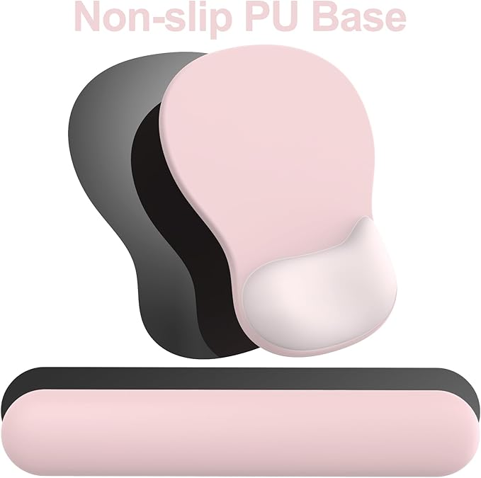 Ergonomic Mouse Pad with Wrist Rest and Keyboard Wrist Rest, Gel Mousepad and Wrist Rest for Computer Keyboard, Non-Slip PU Base, Pink Mouse Pad with Wrist Support for Gaming, Office