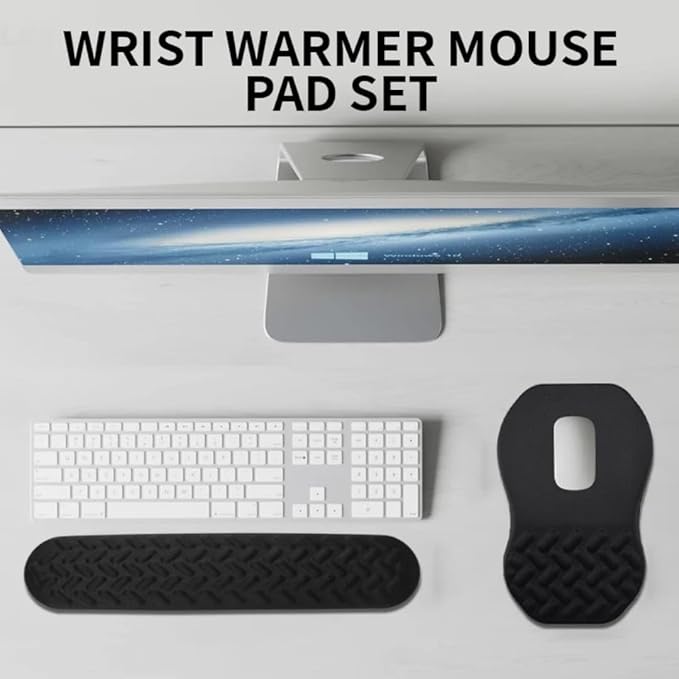 3-in-1 Ergonomic Mouse Pad Set with Keyboard Wrist Rest Support & Cable Organizer – Memory Foam Wrist Support, Non-Slip Base – Ideal for Office & Gaming – Gift Box – Black-Meeshoo