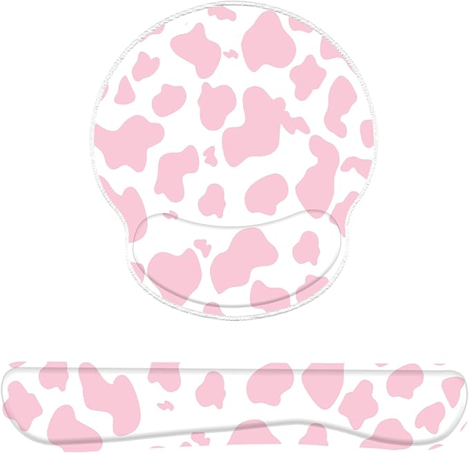 2Pcs Keyboard Wrist Rest Pad and Mouse Wrist Rest Support Mouse Pad Set,Ergonomic Support,Gaming Mouse Pad,Memory Foam,Non-Slip Base,for Computer Gamer Home Office Western-Pink Cow Pattern