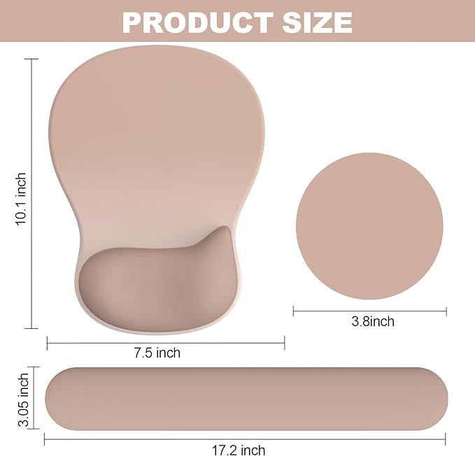 Ergonomic Mouse Pad with Wrist Rest and Keyboard Wrist Rest, Gel Mousepad and Wrist Rest for Computer Keyboard, Non-Slip PU Base, Mouse Pad with Wrist Support for Gaming, Office, Brown