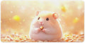 Large Ergonomic Gaming Mouse Pad Happy Hamster with Sunflower Seed - Cute Animal Theme with Non-Slip Base Water-Resistant Surface and Stitched Edges 30x60cm