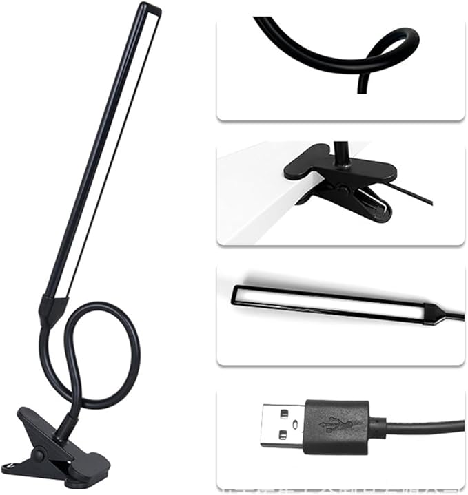 Black LED Easel Lamp Clip-On Art Light for Artists - 3 Colour Modes, 10-Level Dimmable Eye-Care Desk Lamp, Flexible 360° Gooseneck, USB Powered for Painting, Drawing, Headboards, Drafting Tables