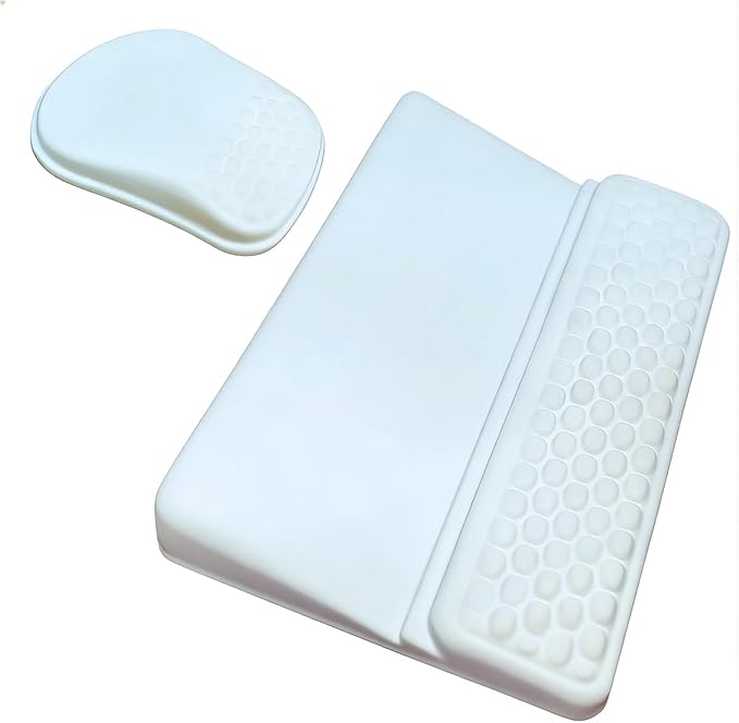 Keyboard Wrist Rest -Ergonomic Mouse Pad- with Carpal Tunnel Massage Bumps and Full Memory Gel Design - Ideal Frequent Computer (White)