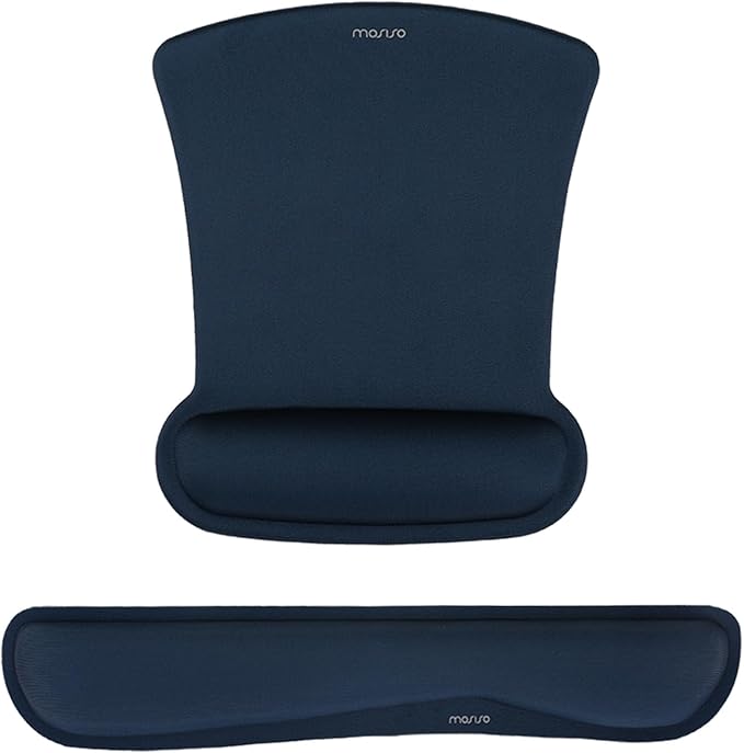 MOSISO Wrist Rest Support for Mouse Pad & Keyboard Set, Ergonomic Mousepad Non-Slip Base Home/Office Easy Typing Cushion with Neoprene Cloth & Raised Memory Foam, Haze Blue