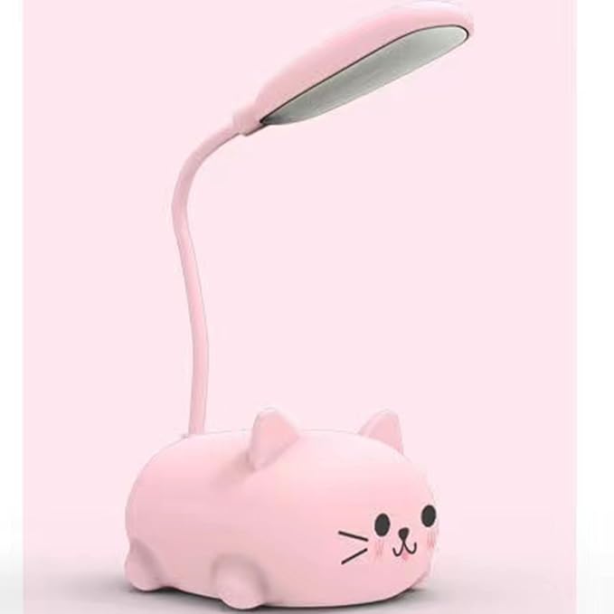 LED Desk Lamp for Kids, Cute Cat Lamp USB Rechargeable Reading Light,Portable LED Table Light, Flexible Gooseneck Eye-Care Cartoons Small Desk Lamp Girls Gifts(Pink)
