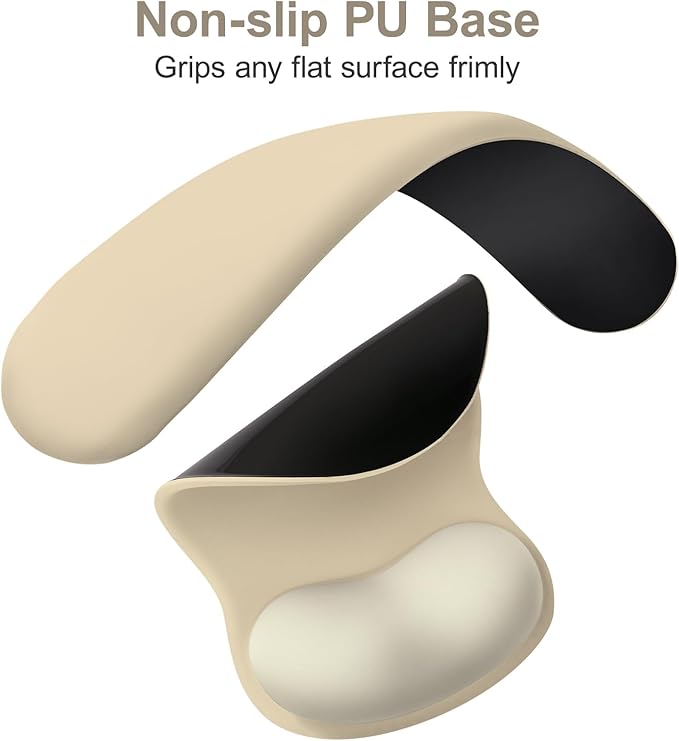 MOSISO Wrist Rest Support for Mouse Pad&Keyboard Set, Curved Ergonomic Mousepad&Coaster Non-Slip Base Home/Office Pain Relief&Easy Typing Cushion with Soft Cloth&Silicone Lining, Khaki