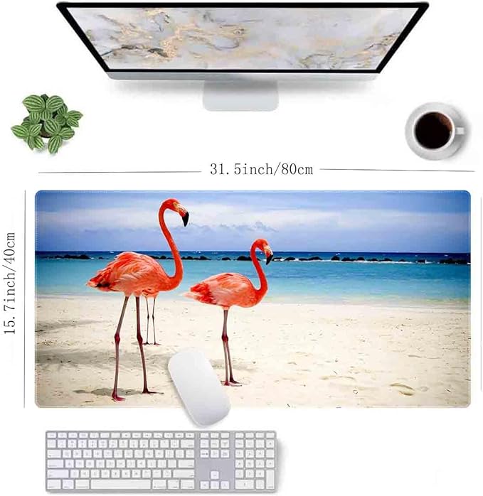 Beach Flamingos Non-Slip Rubber Large Mouse pad for Desk,Large Gaming Mouse Pad XXL Extended Mouse pad with Stitched Edges Non-Slip Base Water Resist Pad Desk Mat 35.4x15.7inch