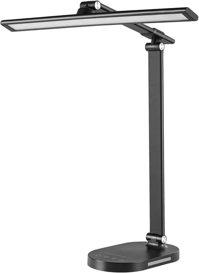 LED Desk Lamp Touch Desk Lamps with 5 Levels Brightness, Dimmable Office Reading Lamp with Adjustable Arm Foldable Table Desk Lamp for Bedroom Bedside Office Study, 3000-6500K(Black)