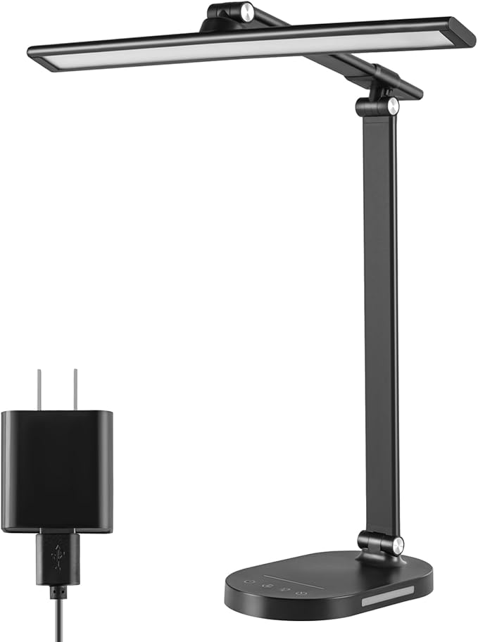LED Desk Lamp Touch Desk Lamps with 5 Levels Brightness, Dimmable Office Reading Lamp with Adjustable Arm Foldable Table Desk Lamp for Bedroom Bedside Office Study, 3000-6500K(Black)