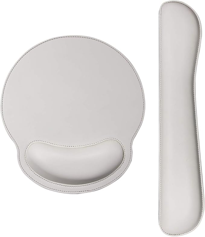 RICHEN Ergonomic PU Leather Keyboard Wrist Rest and Mouse Pad with Wrist Support, Memory Foam Set for Office and Gaming, Comfortable & Lightweight for Easy Typing (White)