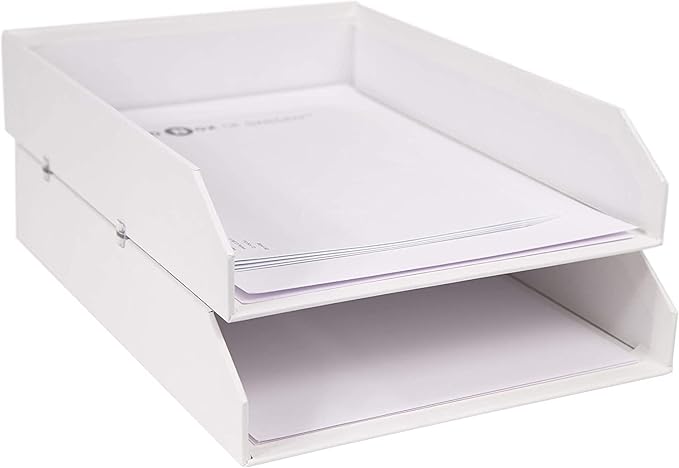 Bigso Box of Sweden Hakan Letter Trays - Stackable Paper Tray Organizer with Stable Rubber Feet for A4 or Letter Size Documents - 9.1 in x 12.2 in x 2.4 in - Pack of 2 - White