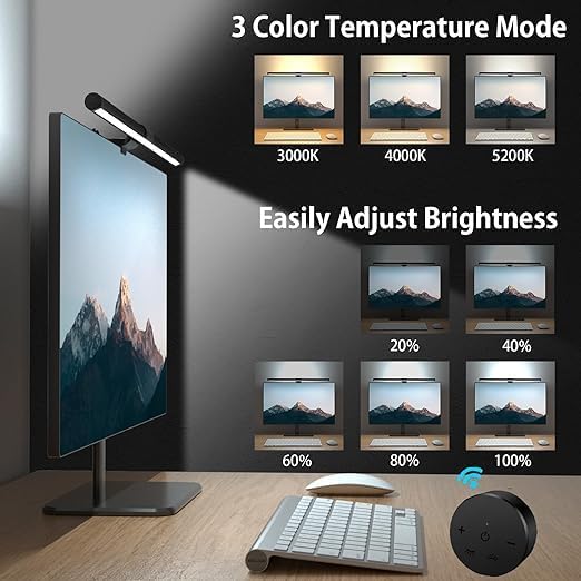OOWOLF 7.5W 20.1" Computer Monitor Light Bar with Remote Control Backlight, Eye-Care CRI≥98 Stepless Dimming Brightness and Color Temperature, No Screen Glare Computer Monitor Lamp for Office Gaming