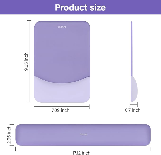 MOSISO Wrist Rest Support for Mouse Pad&Keyboard Set, Rectangular Ergonomic Mousepad Non-Slip Base Home/Office Easy Typing Pad with Neoprene Cloth&Raised Silicone Lining, Purple