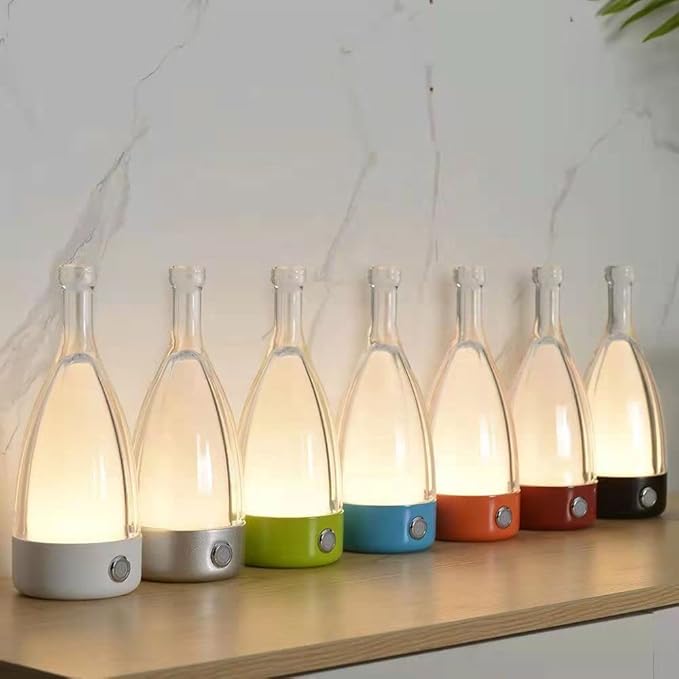 'Anna' Modern Table Lamp, Portable Wireless Bottle LED Light, Dimming Touch Control Switch, USB Rechargeable, Stylish Light for Home, Office, Hotel and Restaurant (Blue)