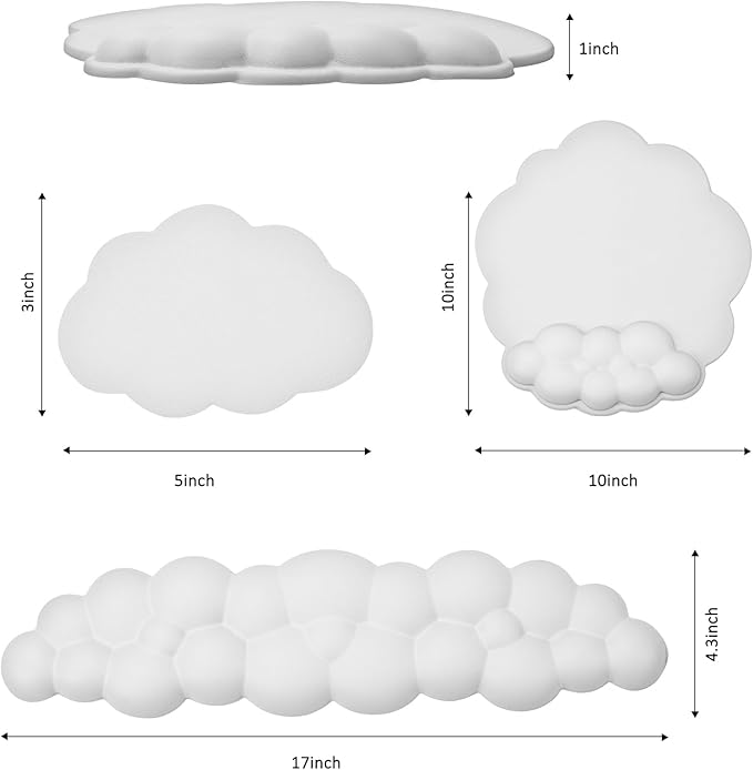 Cloud Keyboard and Mouse Wrist Rest Pad for Computer Arm- Ergonomic Wrist Support Mousepad with Non-Slip PU Base for Office, Gaming, and Home Use Anti-Fatigue(White)