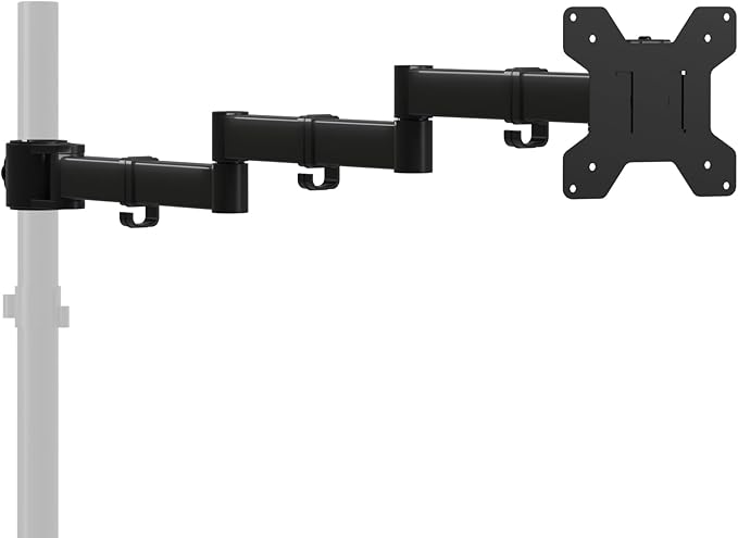 suptek Single Monitor Arm, Universal 3 Tier Arm Fully Adjustable Pole Mount Bracket Monitor Mounting for 13 to 27 inch Screen, Weight up to 22lbs, Mounting Holes 75x75mm to 100x100mm,Black