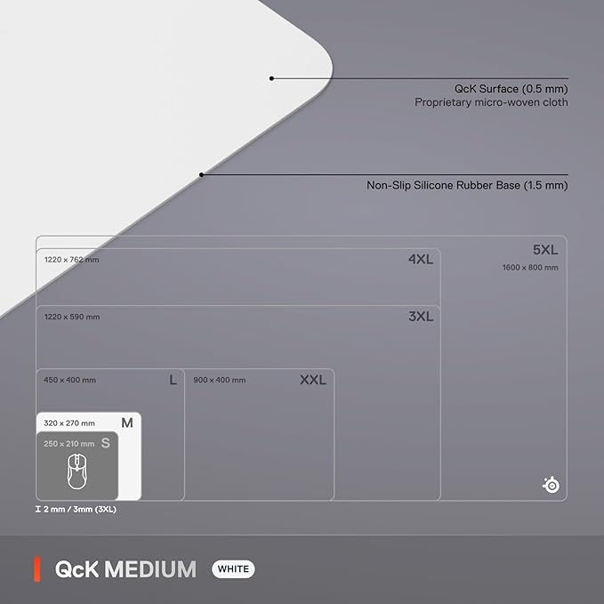 SteelSeries QcK Cloth Gaming Mouse Pad - Exclusive Micro-Woven Surface - Optimized for Gaming Sensors - Maximum Control - Size M - White