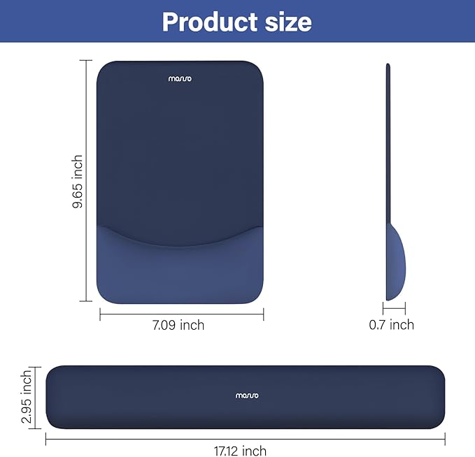 MOSISO Wrist Rest Support for Mouse Pad&Keyboard Set, Rectangular Ergonomic Mousepad Non-Slip Base Home/Office Easy Typing Pad with Neoprene Cloth&Raised Silicone Lining, Navy Blue